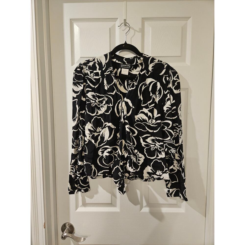 Vintage Carole Little West Black White Floral Blouse and Wrap Skirt Set Sz 10/12 - Picture 2 of 12